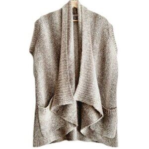 360 SWEATER / Open Front Chunky Knit Cardigan Sweater w/ Pockets Oatmeal Sz S